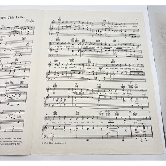 I Wish That I Could Hide Inside This Letter Vtg Piano Sheet Music Joan Brooks - Picture 4 of 6